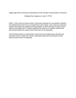 Beginning of the Unanimous Declaration of the Thirteen United