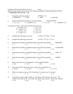 Chemistry Fall Semester Practice Exam 3