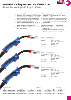 MIG/MAG Welding Torches &ldquo;ABIMIG&reg;GRIP A LW&rdquo; Air cooled &bull; rating