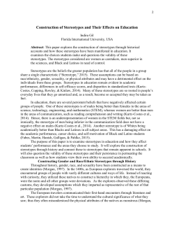 Construction of Stereotypes and Their Effects on Education