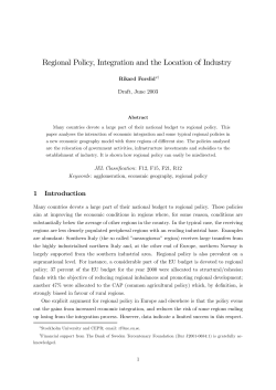 Regional Policy, Integration and the Location of Industry