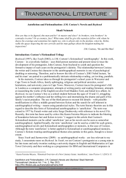 Autofiction and Fictionalisation: J.M. Coetzee`s Novels and Boyhood