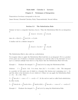Math 0230 Calculus 2 Lectures Chapter 6 Techniques of Integration