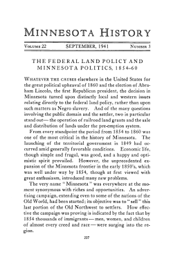 The federal land policy and Minnesota politics, 1854-60.
