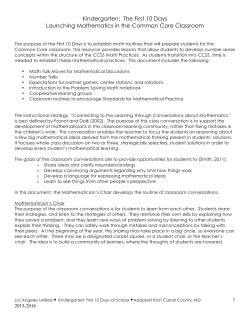 Kindergarten: The First 10 Days Launching Mathematics in the