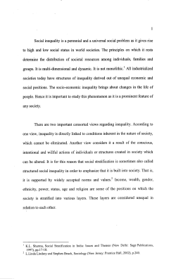 I Social inequality is a perennial and a universal social problem as it