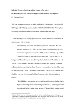 1 Episodic Memory, Autobiographical Memory, Narrative: On Three
