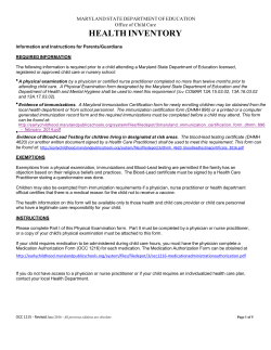 Health Inventory - Early Childhood Development