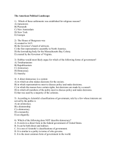 The American Political Landscape 1) Which of these settlements