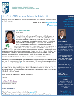 Health Matters: The CAHS Online Newsletter Volume 4 Issue 3