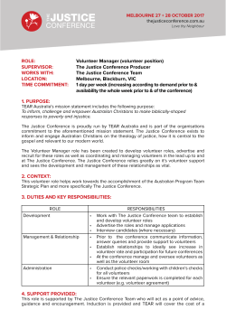 ROLE: Volunteer Manager (volunteer position) SUPERVISOR: The