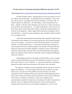 President Jackson`s Proclamation Regarding Nullification