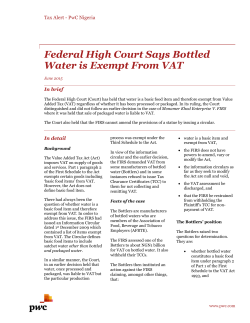 PwC Tax Alert_VAT on Packaged Water