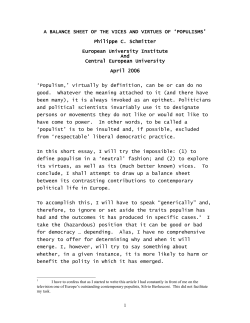 a balance sheet of the vices and virtues of `populisms`