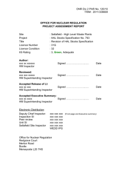 Sellafield - Revision of HAL Stocks Specification