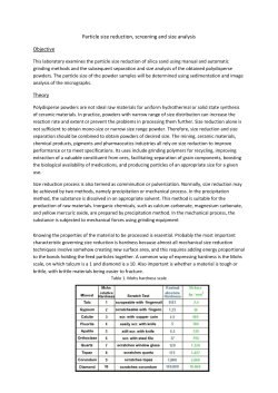 Particle size reduction, screening and size analysis Objective Theory