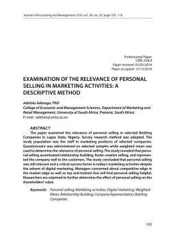 EXAMINATION OF THE RELEVANCE OF PERSONAL SELLING IN
