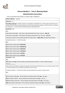 Literacy Module 1 &ndash; Task 2: Rhyming Words Administration