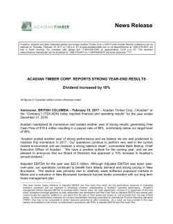 Acadian Timber Corp. Reports Strong Year