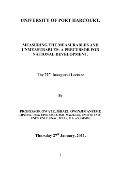 72nd Inaugural Lecture - 2011 by Prof. O. I. Owate