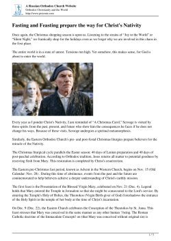 Fasting and Feasting prepare the way for Christ`s Nativity