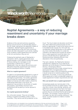 Nuptial Agreements &ndash; a way of reducing resentment and uncertainty