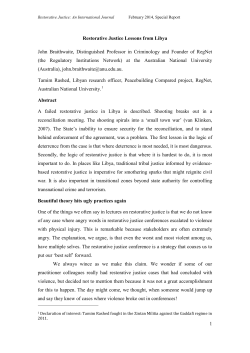 1 Restorative Justice Lessons from Libya John Braithwaite