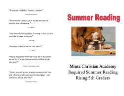 Summer Reading Booklet for the upcoming 5th Graders