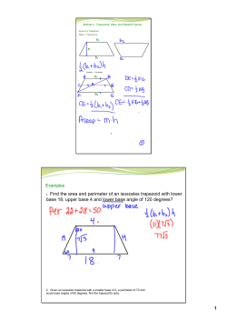 1 1. Find the area and perimeter of an isosceles trapezoid with lower