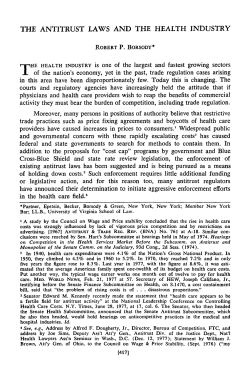 Antitrust Laws and the Health Industry, The
