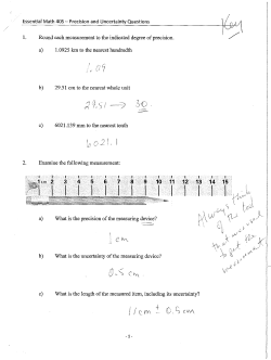 Essential Math 40S &mdash; Precision and Uncertainty Questions 1