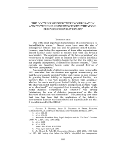THE DOCTRINE OF DEFECTIVE INCORPORATION AND ITS
