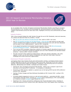 GS1 US Apparel and General Merchandise Initiative`s 2016 Year in