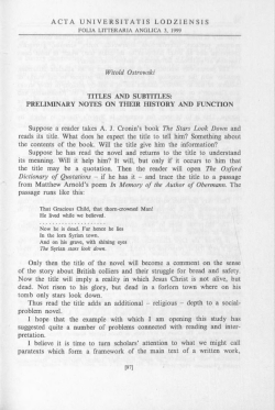 titles and subtitles: preliminary notes on their history and function