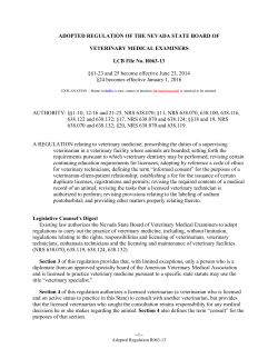 ADOPTED REGULATION OF THE NEVADA STATE BOARD OF