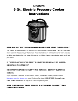 6 Qt. Electric Pressure Cooker Instructions