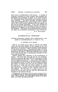 1902.] HILBERT : MATHEMATICAL PROBLEMS