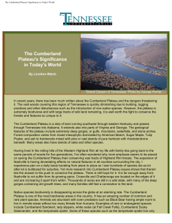 The Cumberland Plateau`s Significance in