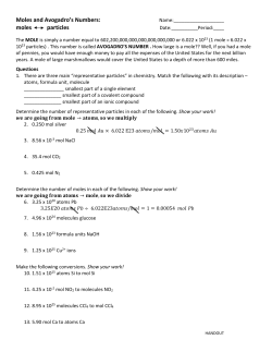 Moles and Avogadro`s Numbers: moles particles
