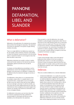 DEFAMATION, LIBEL AND SLANDER