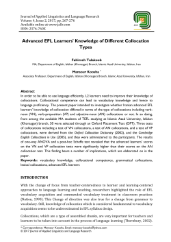 Advanced EFL Learners` Knowledge of Different Collocation Types