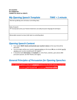 My Opening Speech Template TIME = 1 minute Opening Speech