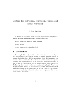 Lecture 16: polynomial regression, splines, and kernel regression