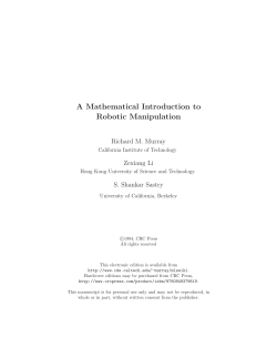 A Mathematical Introduction to Robotic Manipulation