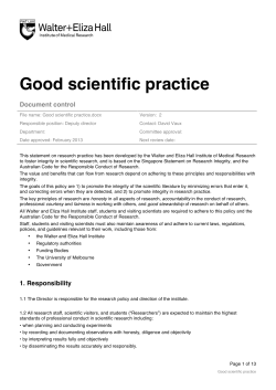 Good scientific practice - Walter and Eliza Hall Institute of Medical