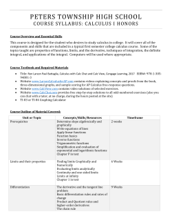 Calculus I (Honors) - Peters Township School District