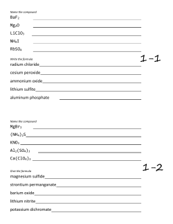BaF2 Mg2O LiClO3 NH4I RbSO4 radium chloride cesium peroxide