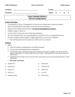 Exam 2 Review Practice 2 Electron Configurations