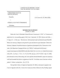 Shays v. FEC I: District Court`s opinion on the requested stay of its