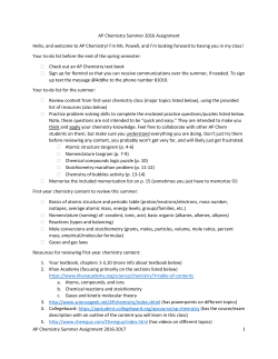 AP Chemistry Summer Assignment 2016